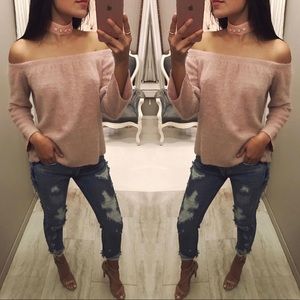 🆕 Blush off the shoulder fuzzy top